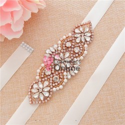 Brau din satin Hand Made Luxury BLT049DD cu Crystale aplicate pentru rochie de mireasa